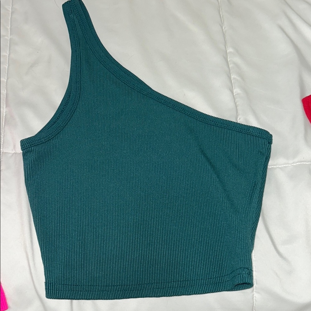 SHEIN Green Asymmetrical Crop Tank Top